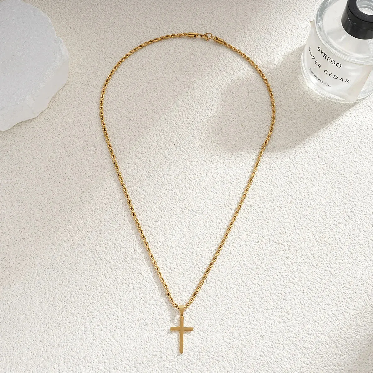 New Stainless Steel Cross Pendant Necklace for Men Women Minimalist Gold Color Jewelry Male Female Necklaces Chokers Gifts 2024