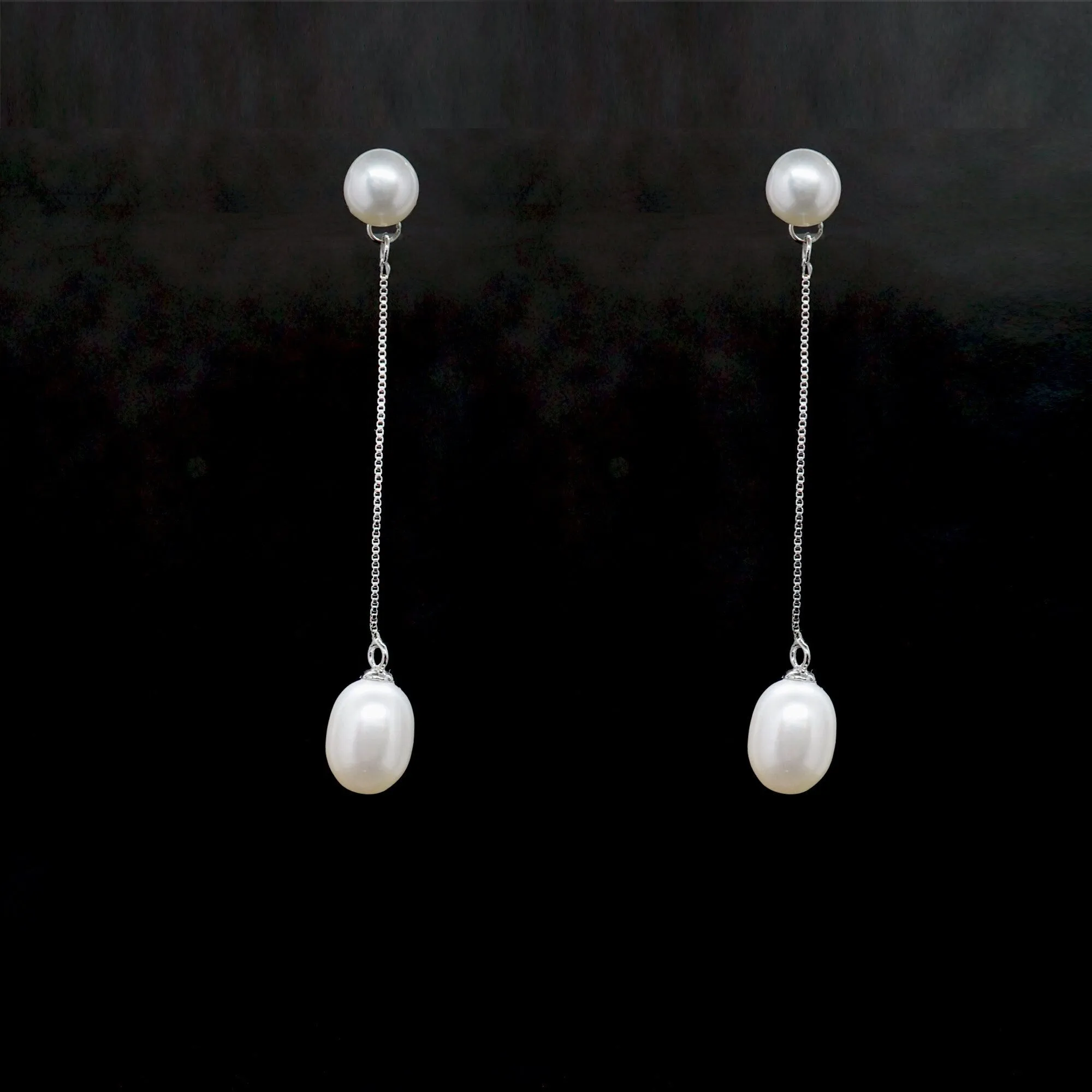 Nova X - White Pearl Silver Drop Earrings