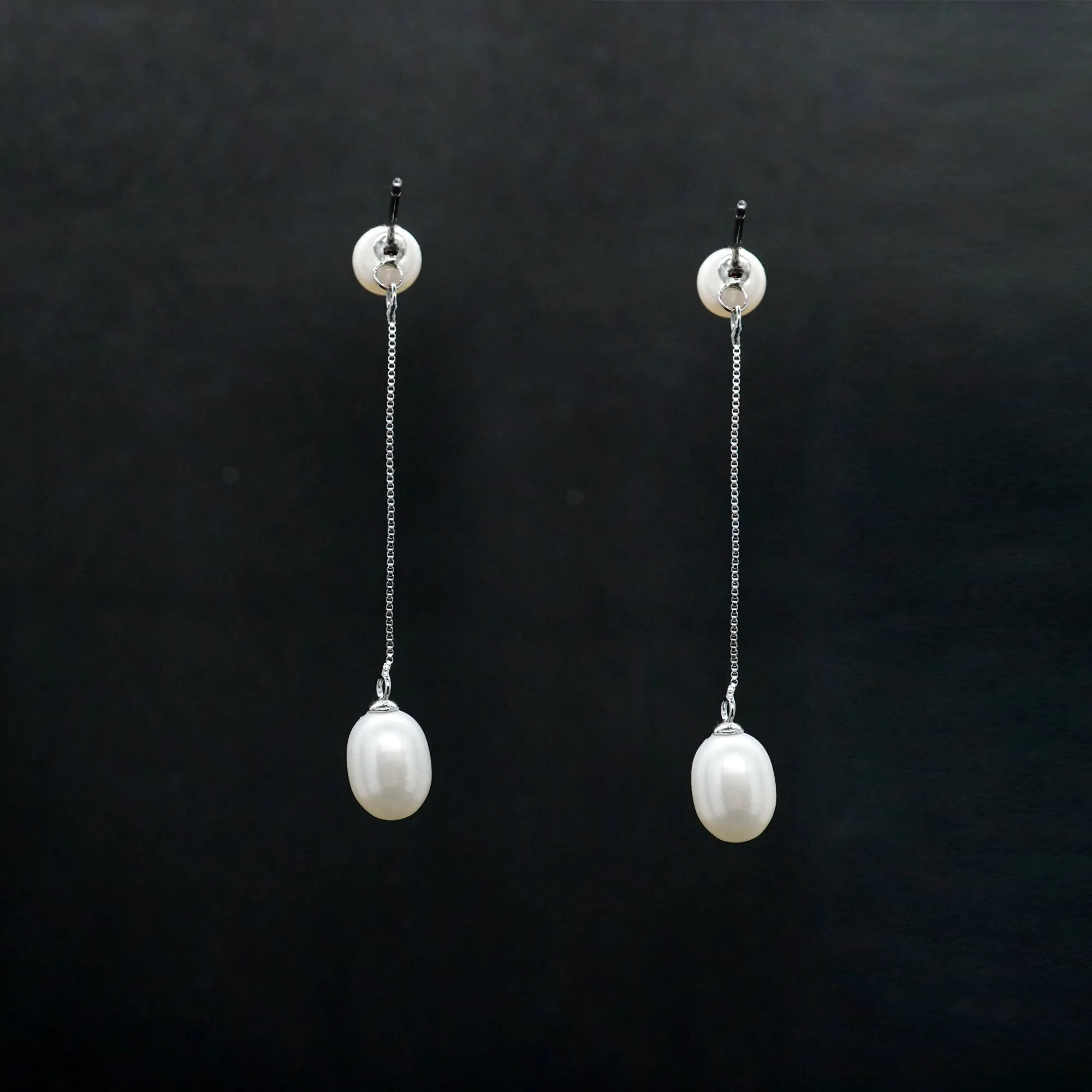 Nova X - White Pearl Silver Drop Earrings