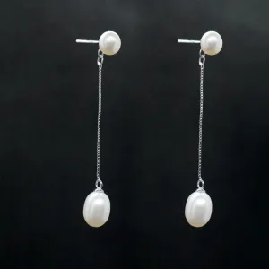 Nova X - White Pearl Silver Drop Earrings