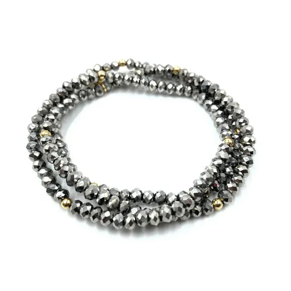 OG Shimmer Bracelet Stack in Metallic Gray   Gold Filled