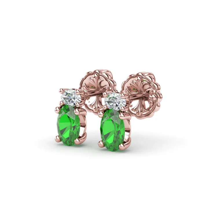 Oval Emerald and Diamond Stud Earrings