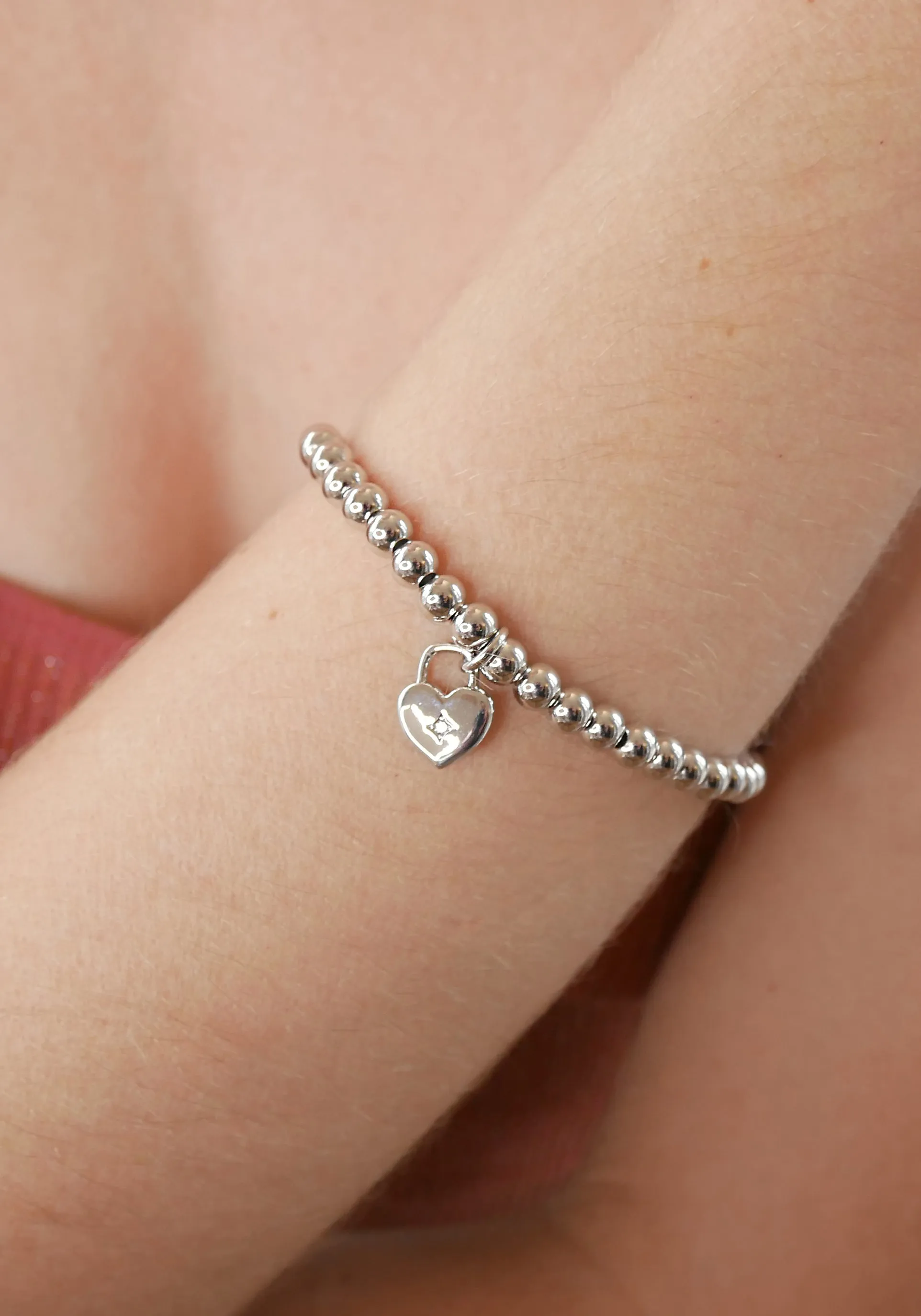 Padlock Heart Elasticated Plated Bracelet