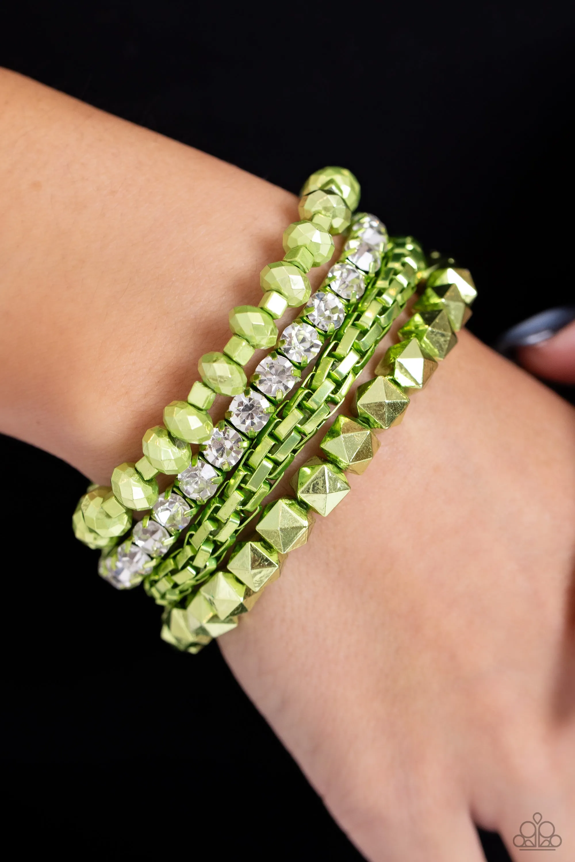 Paparazzi Punk Pattern Green Bracelet