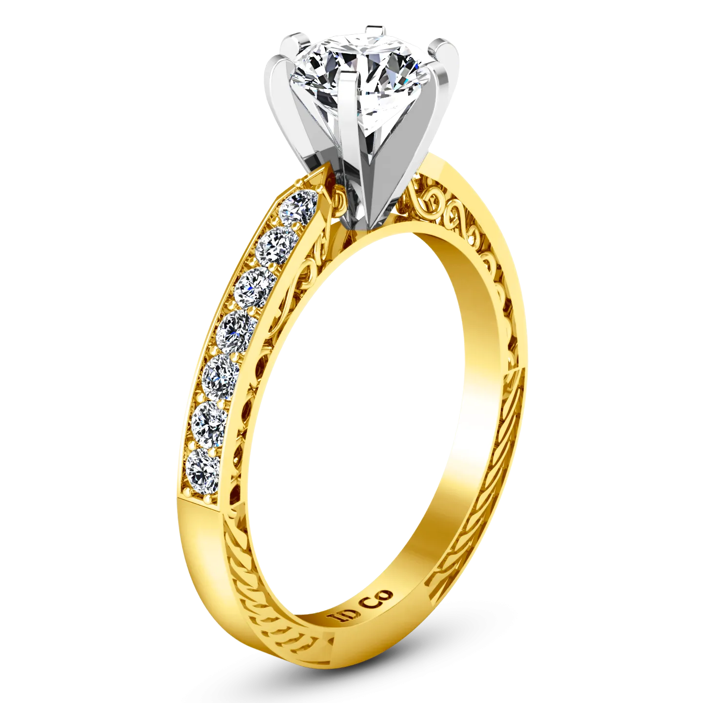 Pave Engagement Ring Arabesque 14K Yellow Gold