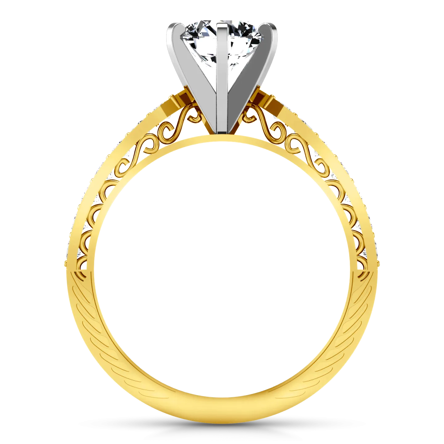 Pave Engagement Ring Arabesque 14K Yellow Gold