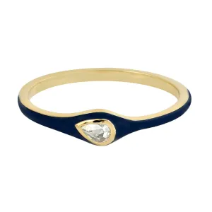 Pear Cut Diamond Single Stone Enamel Delicate 14k Yellow Gold Ring