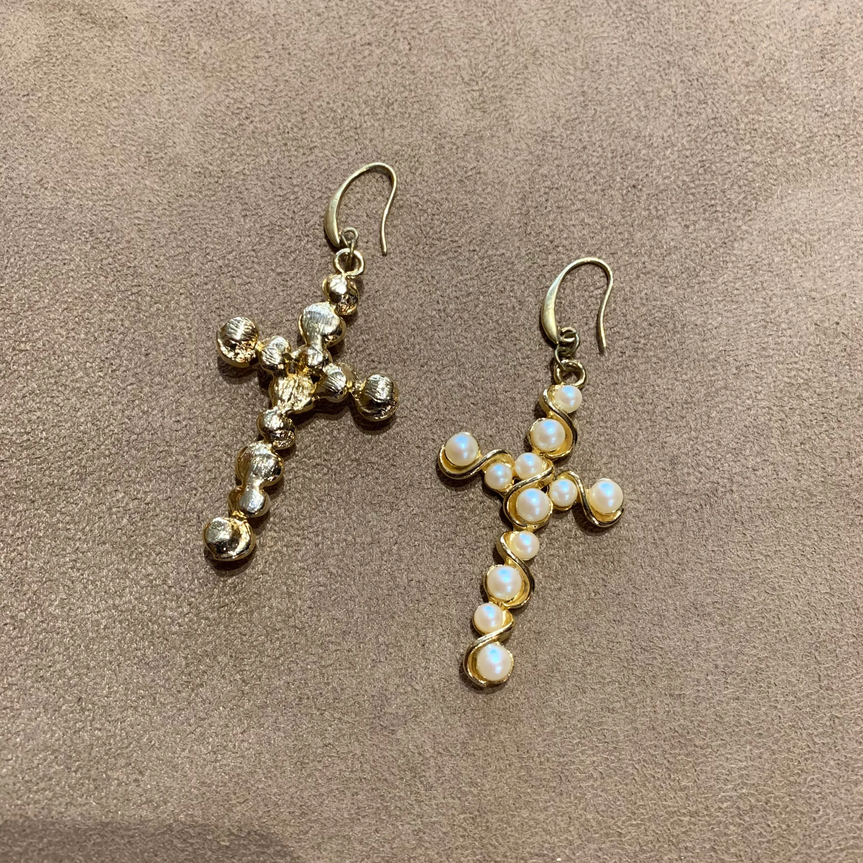 Pearl cross vintage earrings