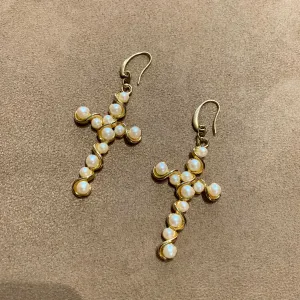 Pearl cross vintage earrings