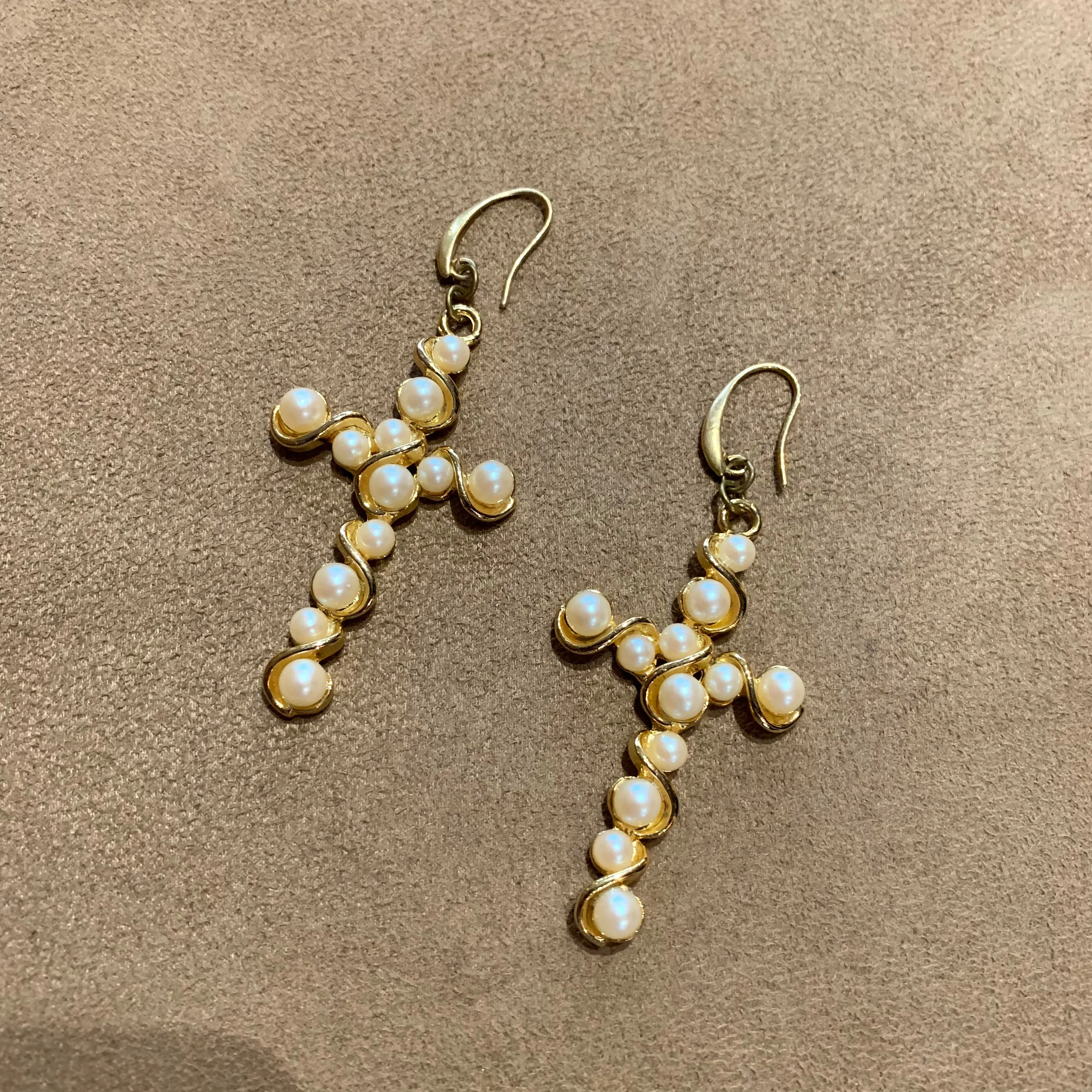 Pearl cross vintage earrings