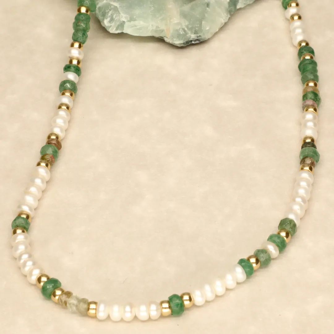 Pearl Emerald and Tourmaline Chunky Necklace