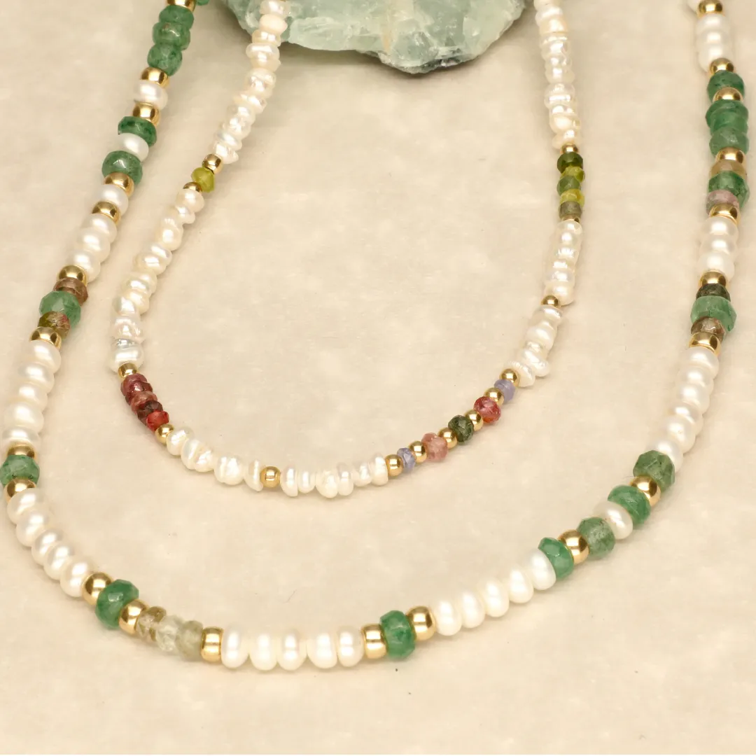 Pearl Emerald and Tourmaline Chunky Necklace