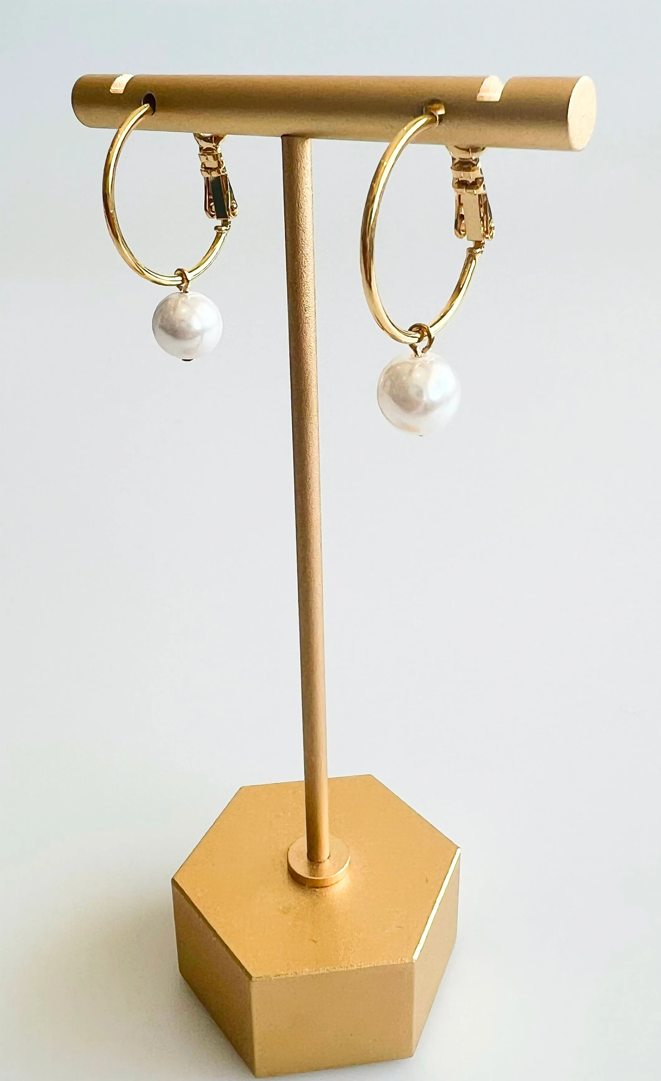 Pearl Pendant Hoop Earrings