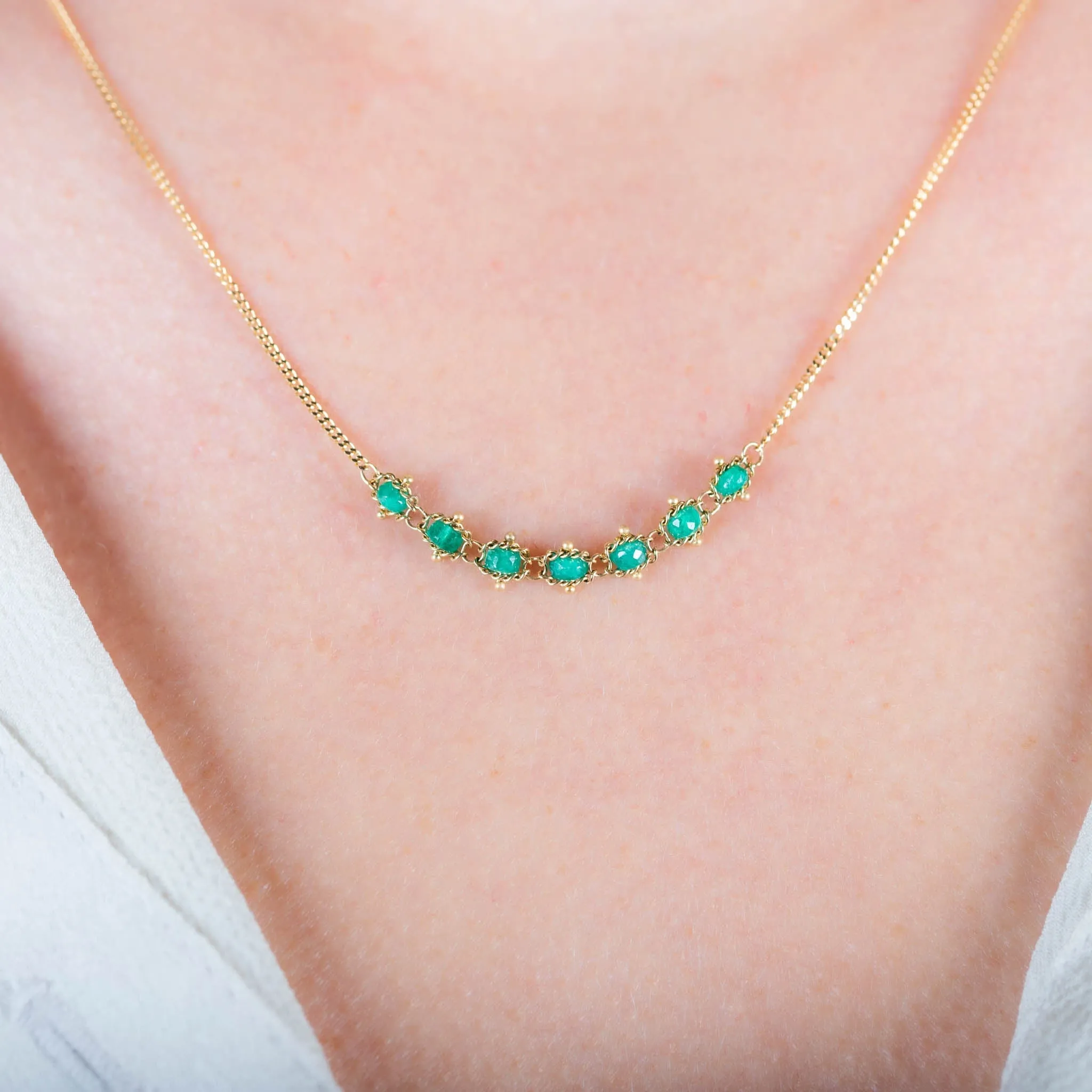 Petite Textile Row Necklace in Emerald