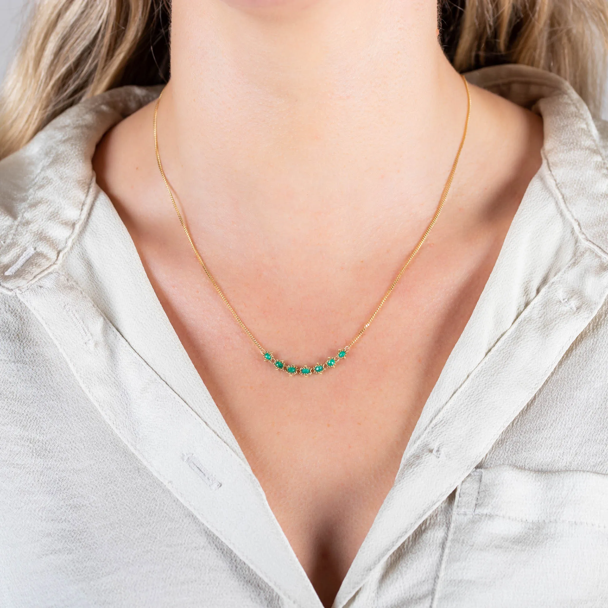 Petite Textile Row Necklace in Emerald