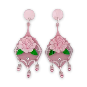 Pink rose - Dangle earrings - Set of 2