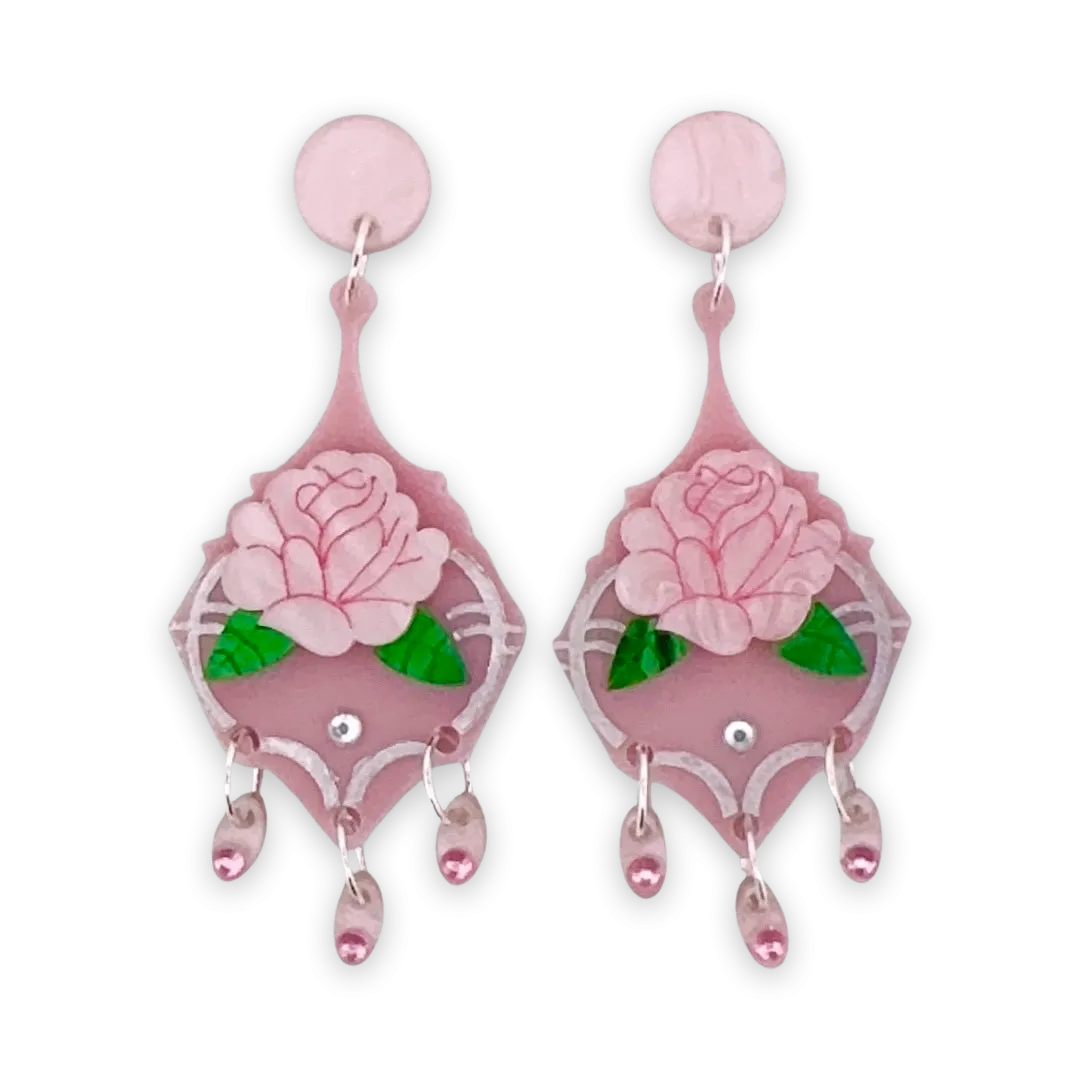 Pink rose - Dangle earrings - Set of 2