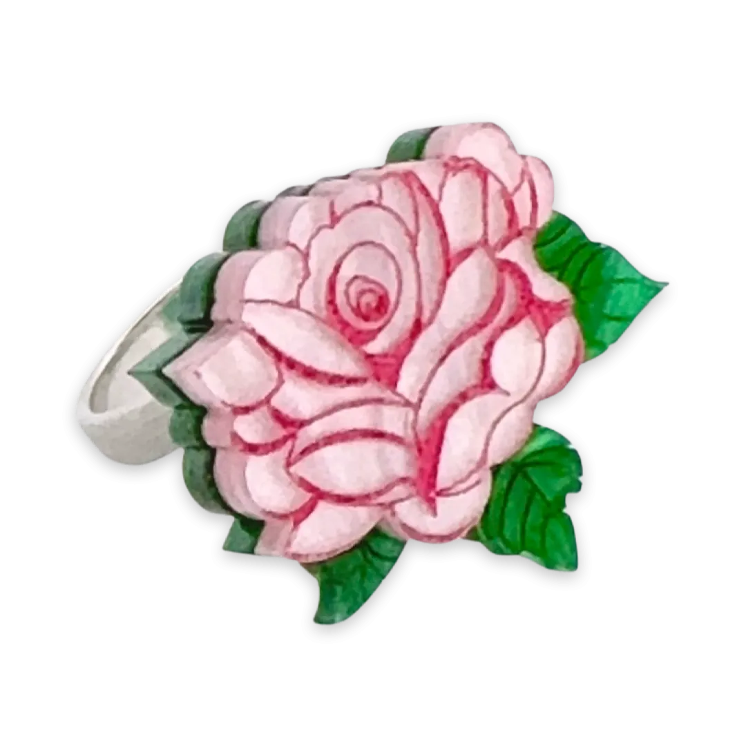 Pink rose - ring - Set of 2