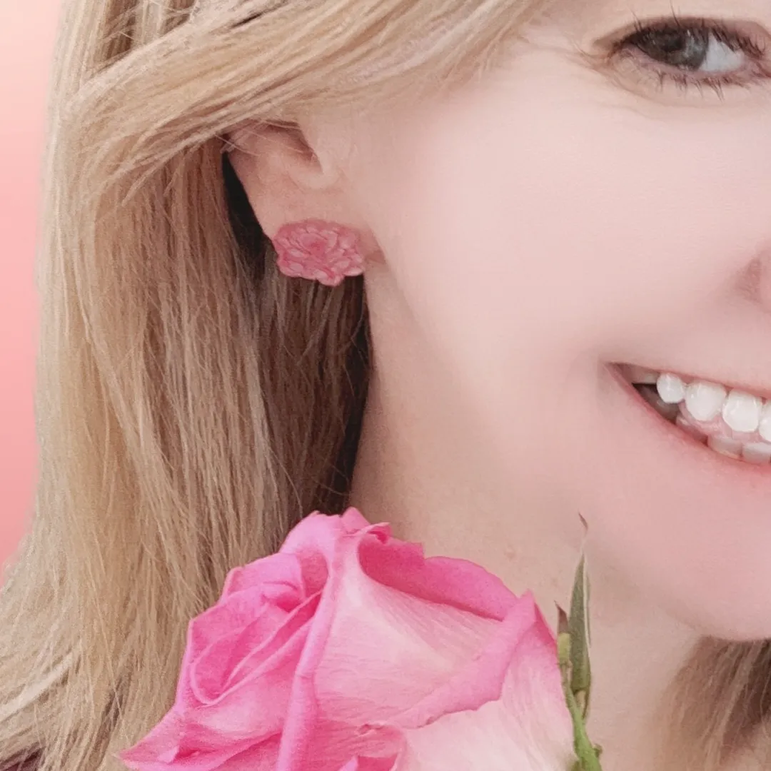 Pink rose - stud earrings