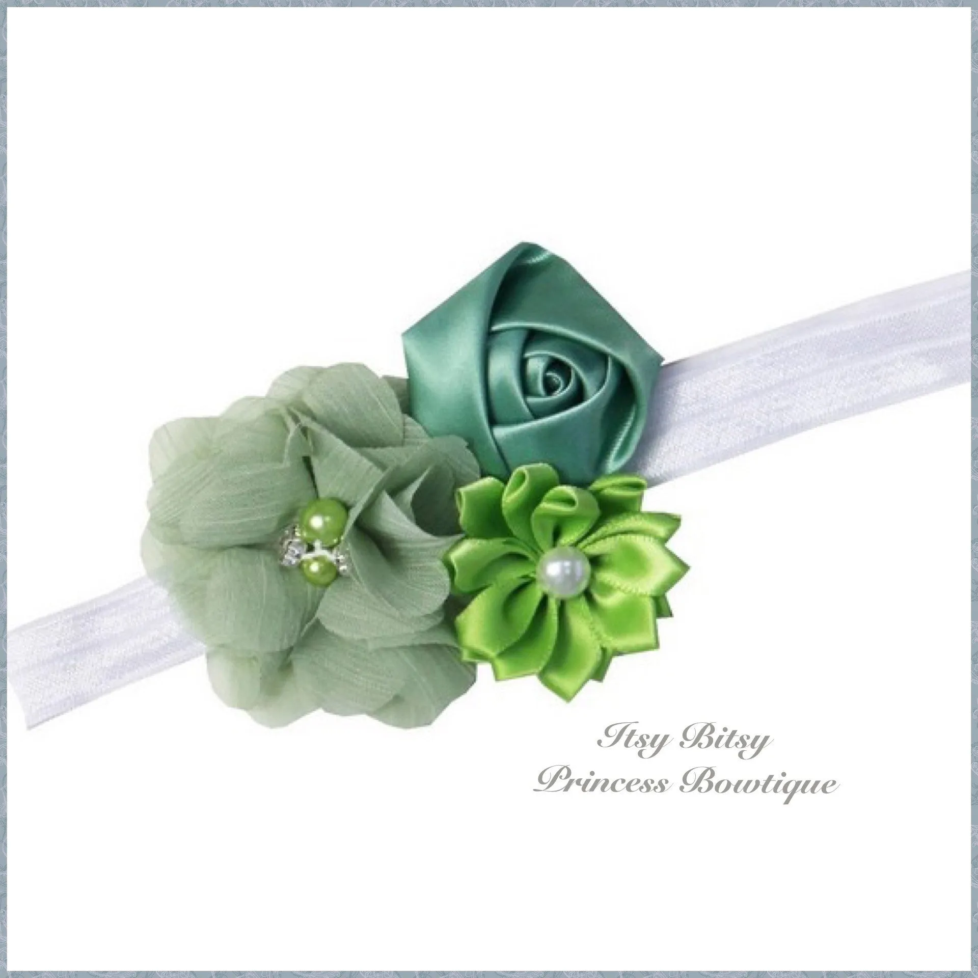 Pistachio, Green & Peach Rosettes Headbands