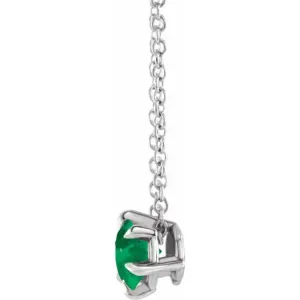 Platinum 5 mm Lab-Grown Emerald Solitaire 16-18" Necklace