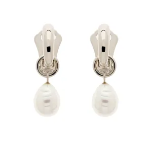 Platinum Hoop & Baroque Pearl Clip Earrings