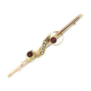 Pre Owned Vintage 9ct Gold Garnet and Seed Pearl Bar Brooch