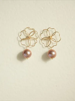 Purple Fairy Series Five-leaf Flower Pearl Drop Earrings