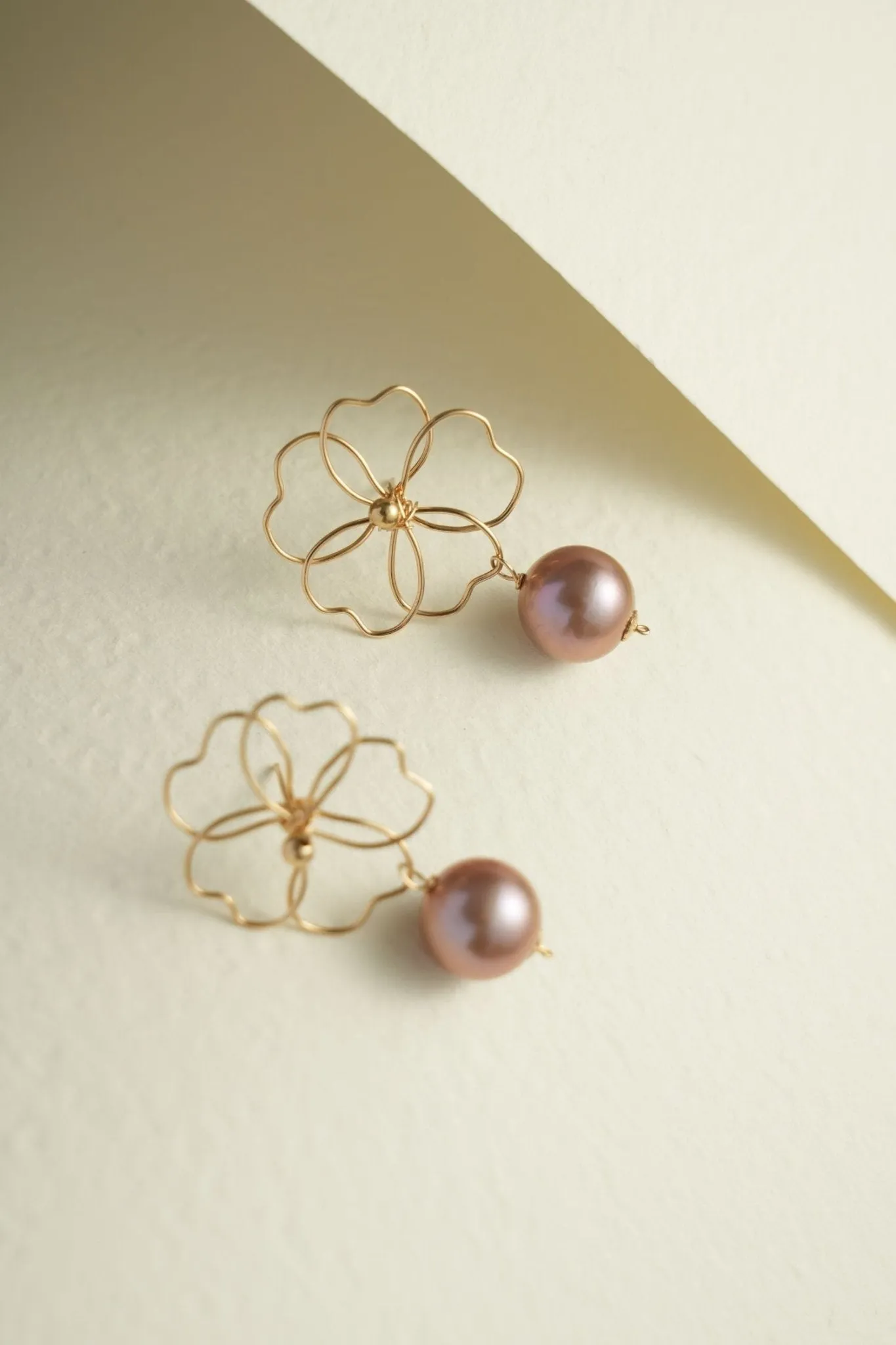 Purple Fairy Series Five-leaf Flower Pearl Drop Earrings