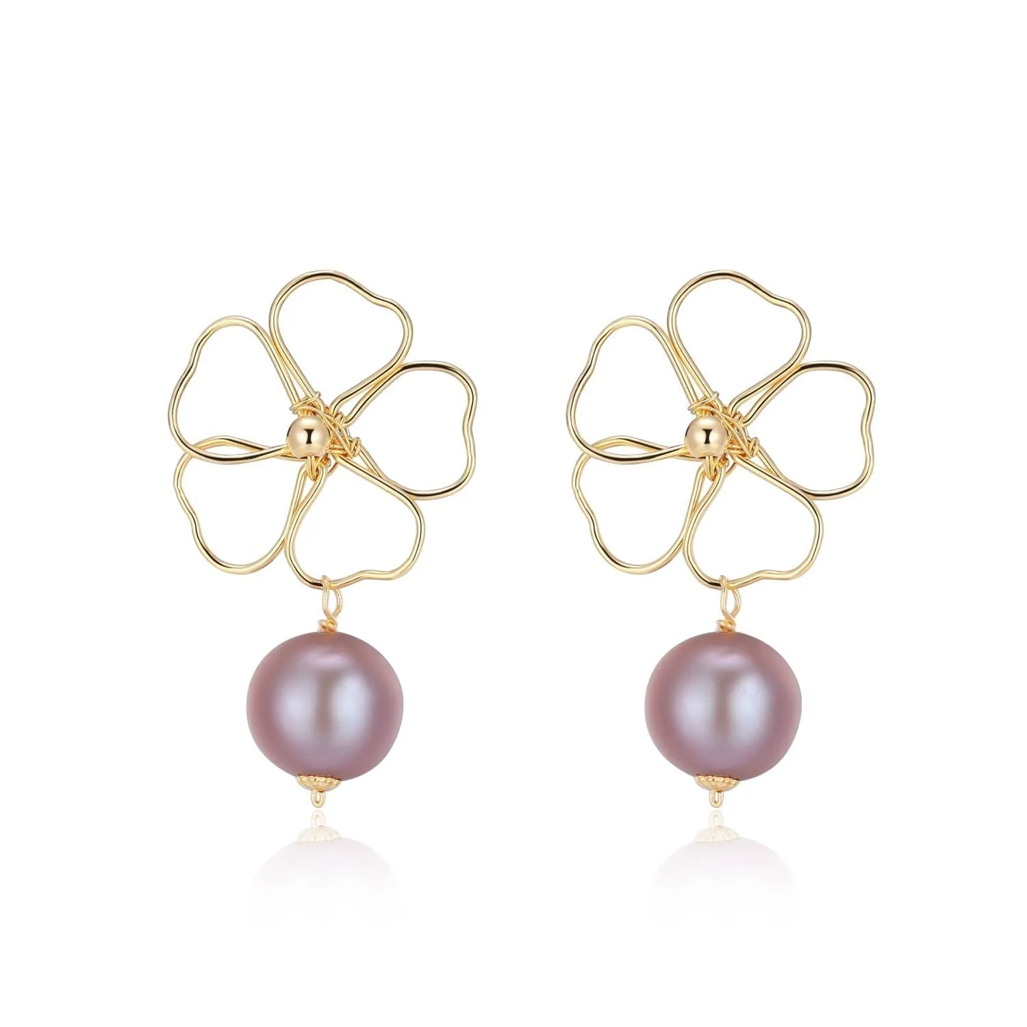 Purple Fairy Series Five-leaf Flower Pearl Drop Earrings