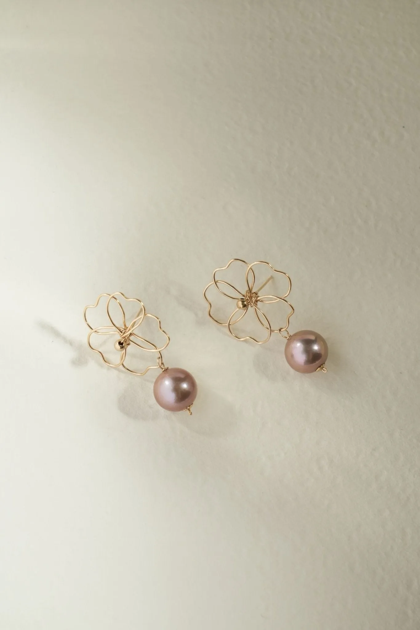 Purple Fairy Series Five-leaf Flower Pearl Drop Earrings