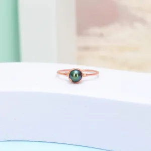 Raw Black Pearl Ring in Rose Gold