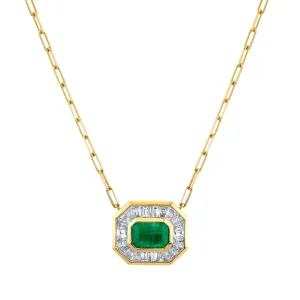 READY TO SHIP EMERALD & DIAMOND HALO MINI DECO PENDANT NECKLACE