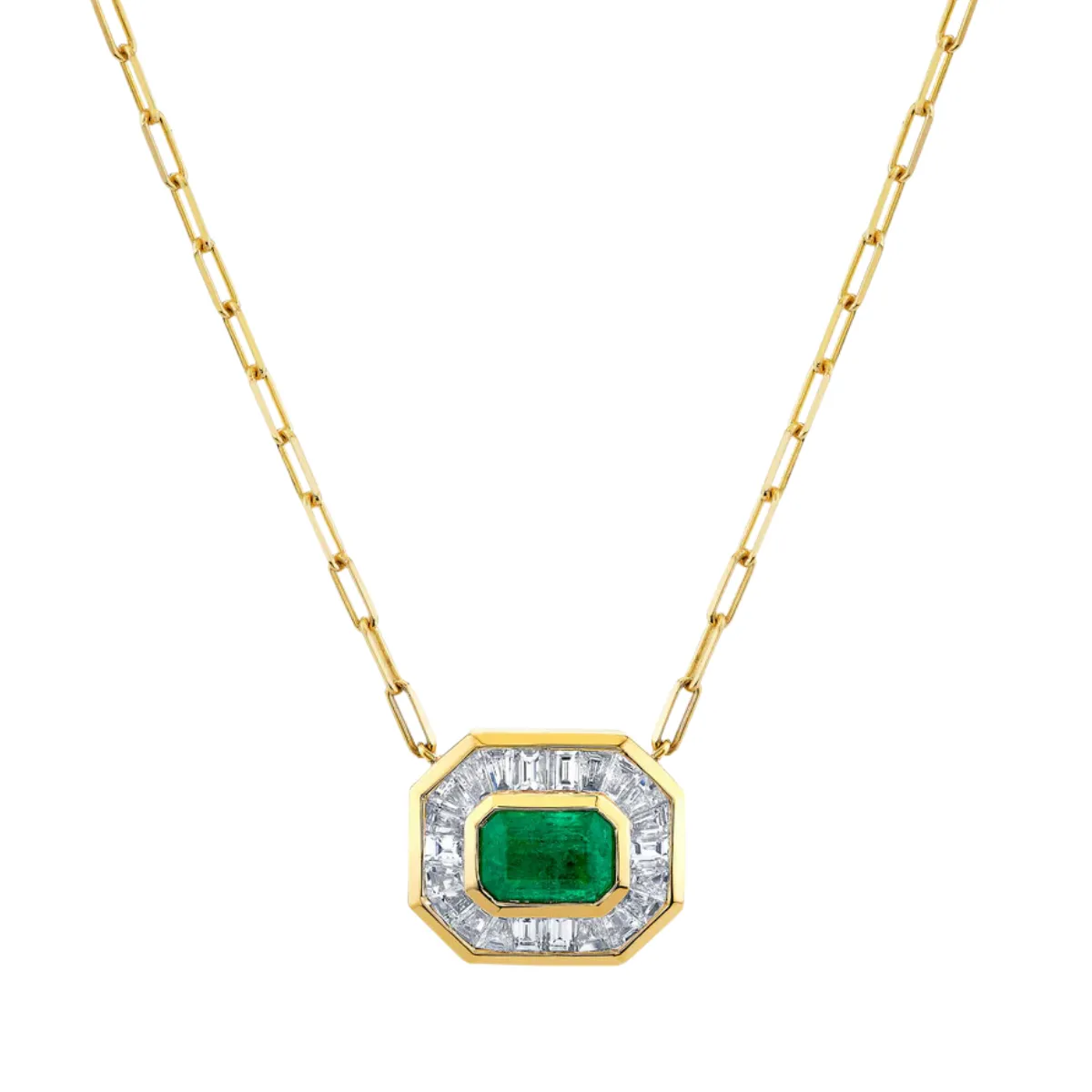 READY TO SHIP EMERALD & DIAMOND HALO MINI DECO PENDANT NECKLACE