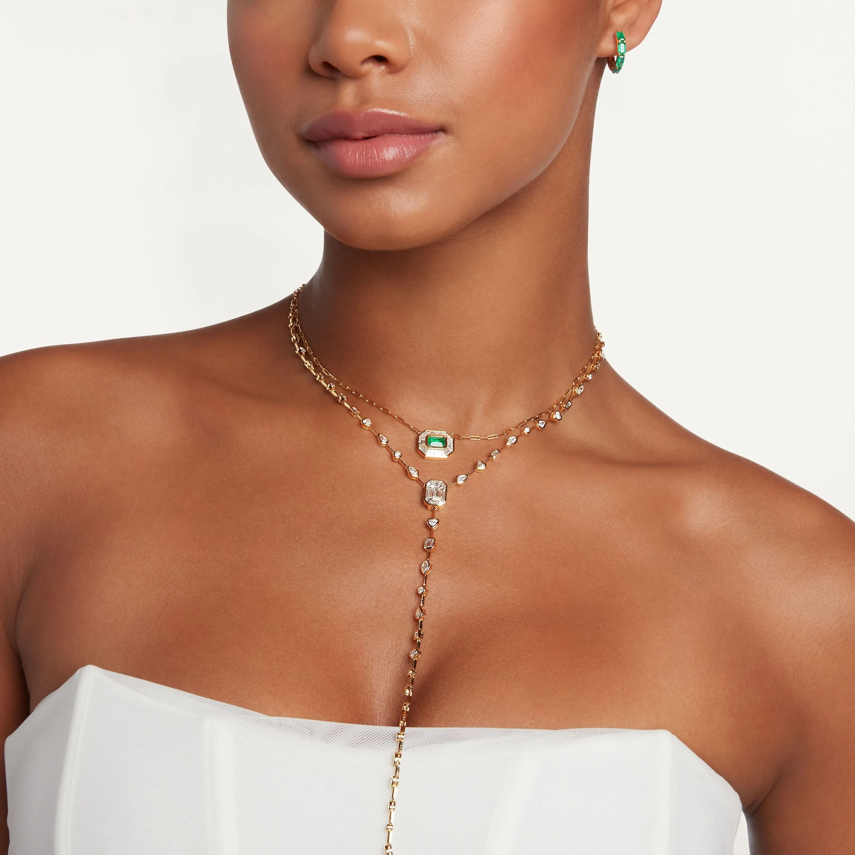 READY TO SHIP EMERALD & DIAMOND HALO MINI DECO PENDANT NECKLACE