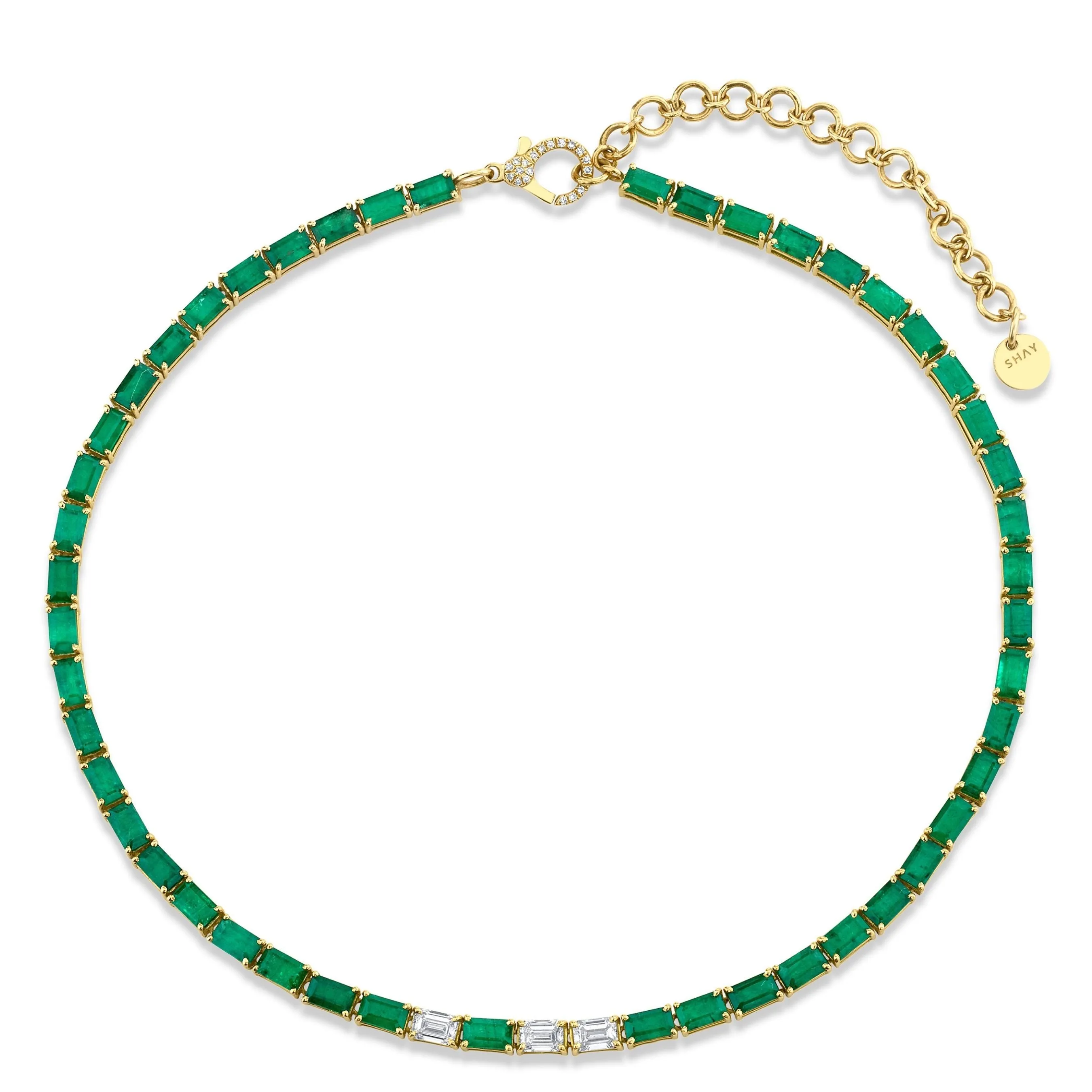 READY TO SHIP EMERALD & DIAMOND TENNIS NECKLACE