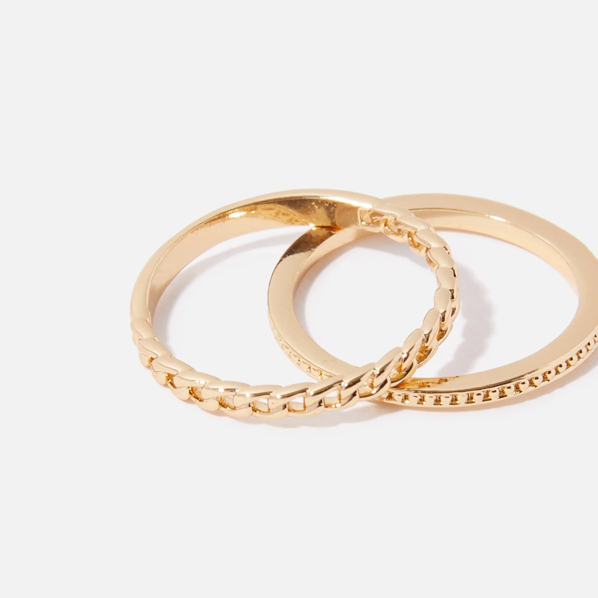 Real Gold Plated set of 2 Chain Stacking Rings For Women By Accessorize London-Large