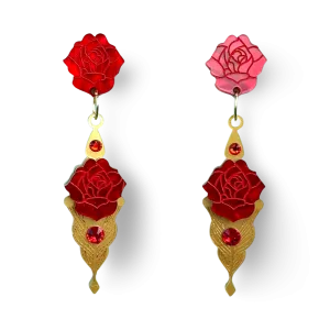 Red rose - Dangle earrings - Set of 2