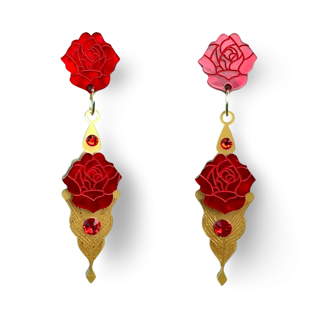 Red rose - Dangle earrings - Set of 2