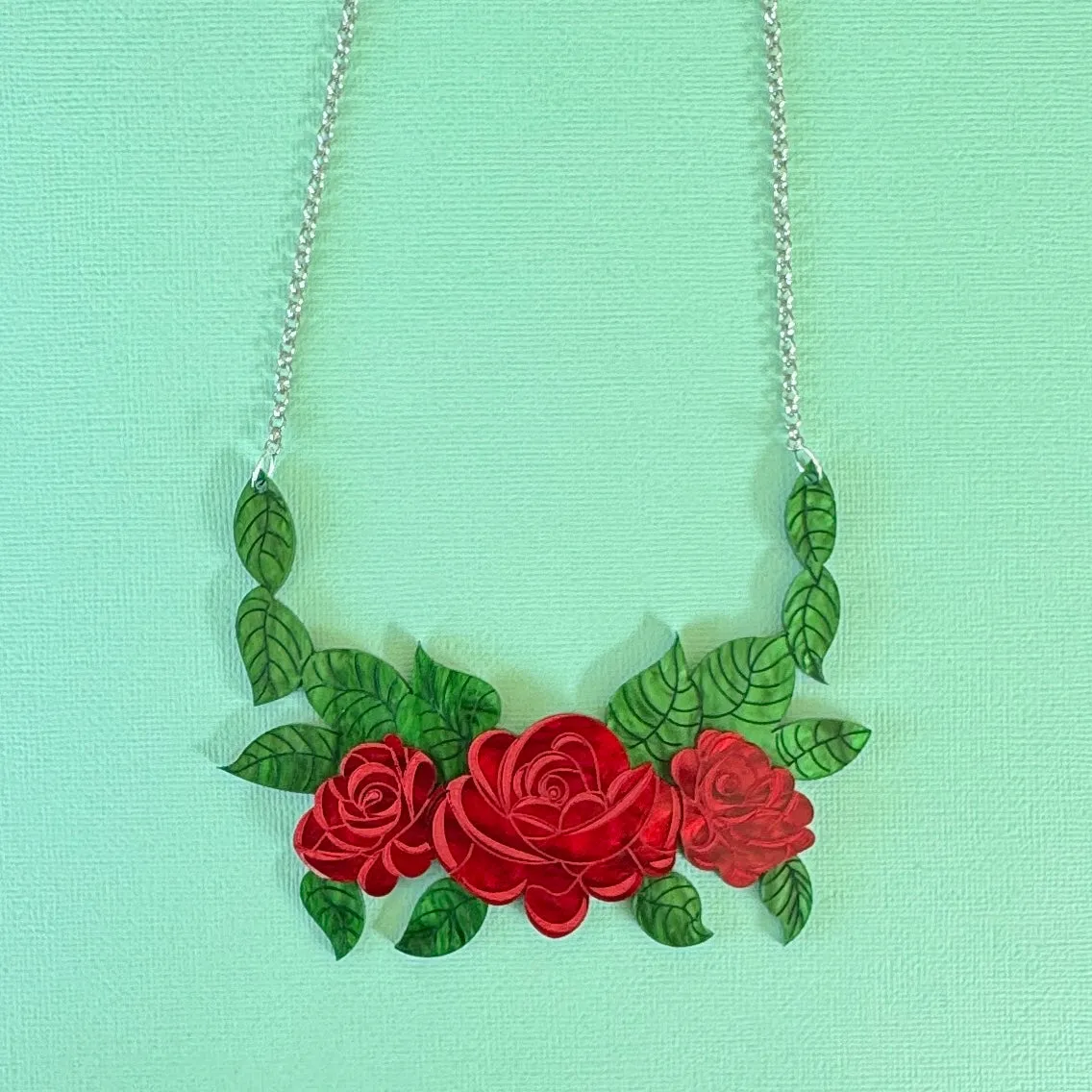 Red rose - necklace - Set of 2