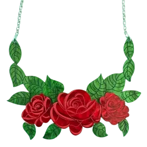 Red rose - necklace - Set of 2