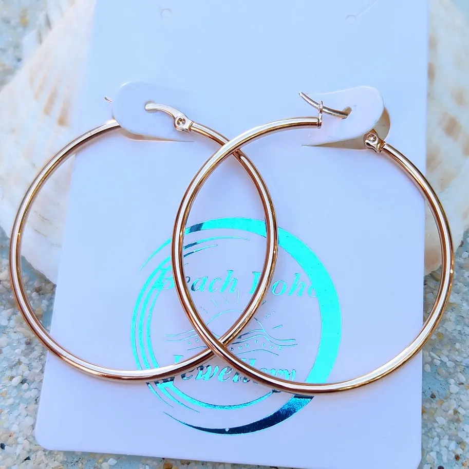 ROSE GOLD WATERPROOF CLASSIC HOOPS EARRINGS 45/55/65 mm