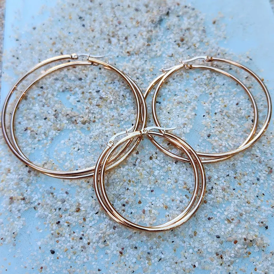 ROSE GOLD WATERPROOF CLASSIC HOOPS EARRINGS 45/55/65 mm