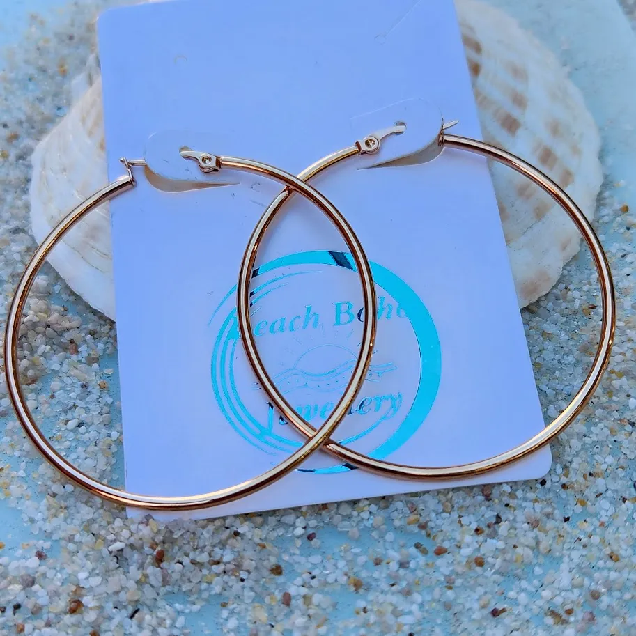 ROSE GOLD WATERPROOF CLASSIC HOOPS EARRINGS 45/55/65 mm