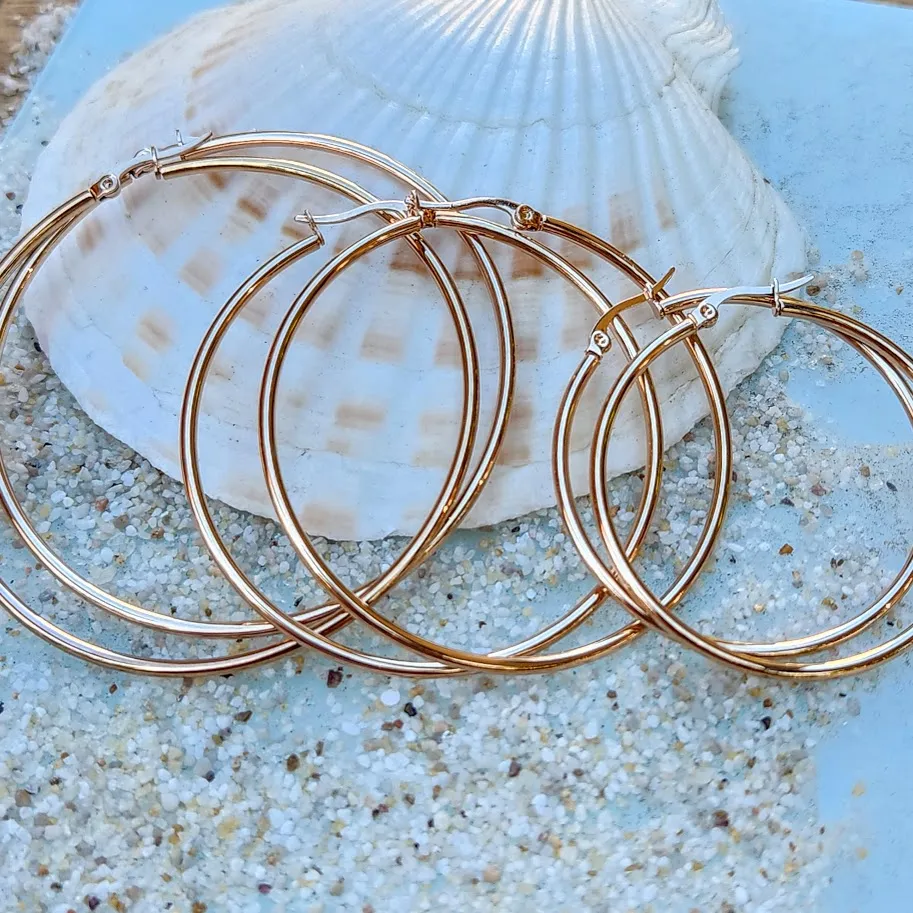 ROSE GOLD WATERPROOF CLASSIC HOOPS EARRINGS 45/55/65 mm