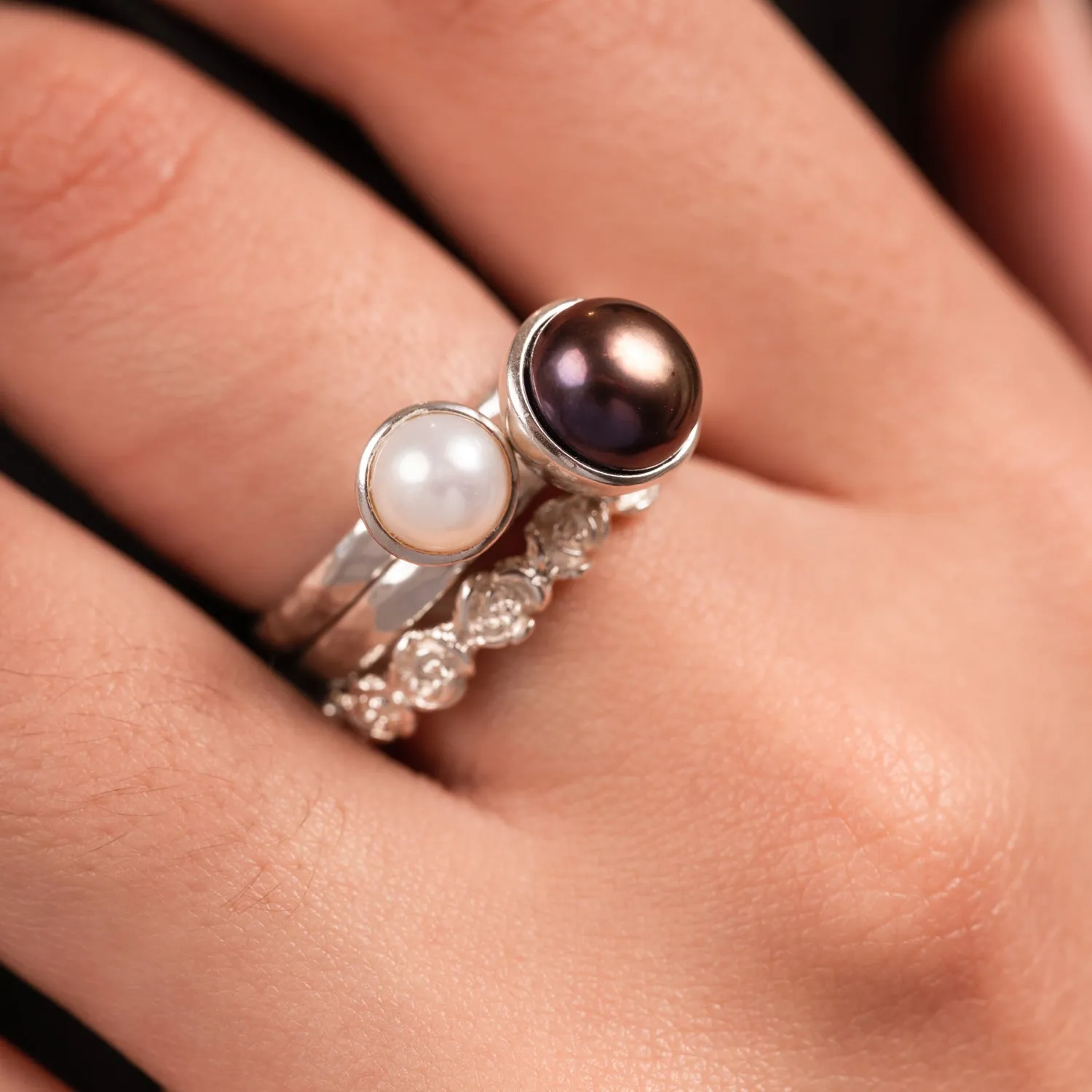 Rosey Pearl Twinkle Stacking Rings