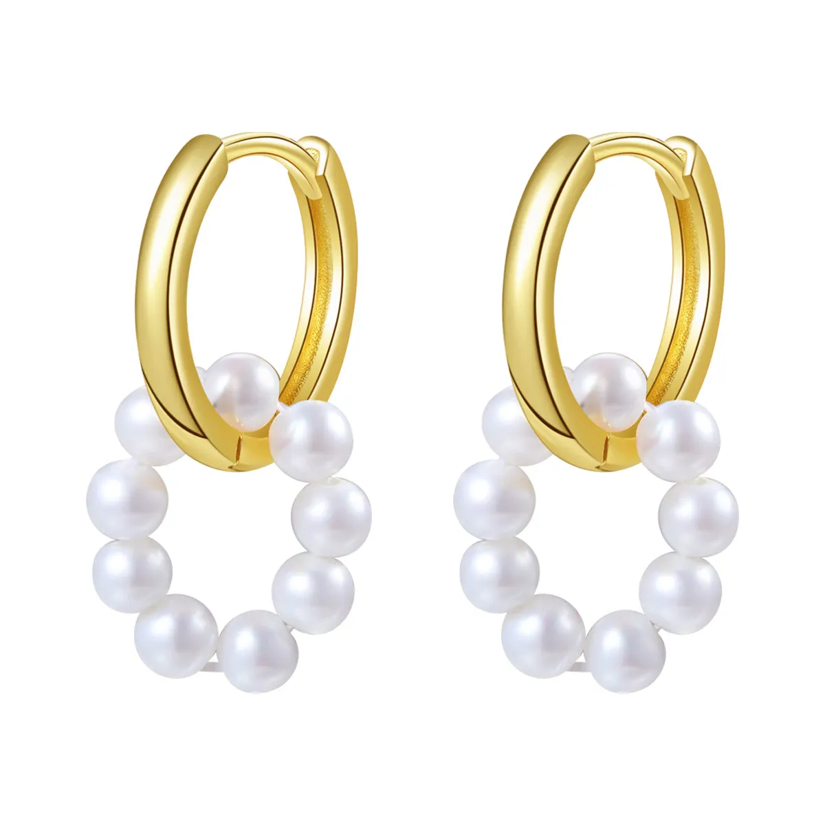 Round Pearl Charm Hoop Earrings Sterling Silver