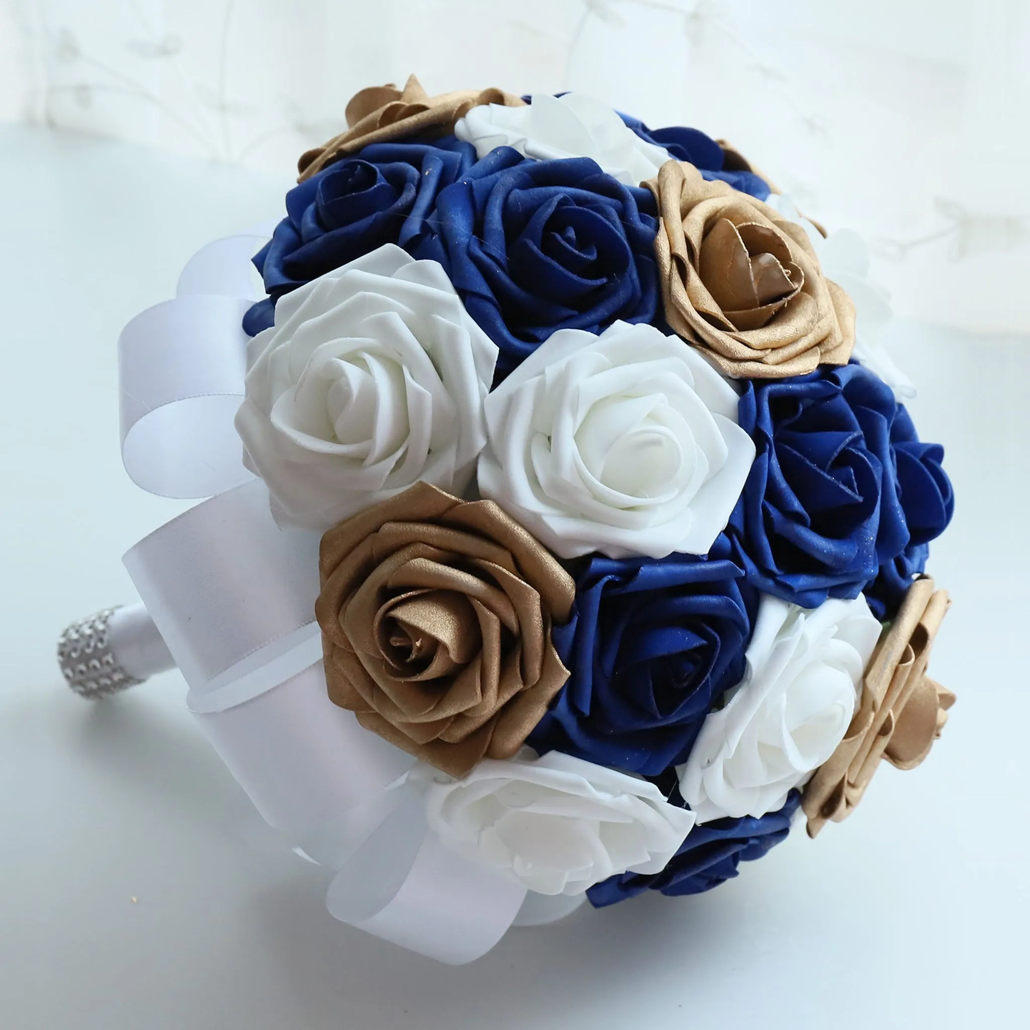 Royal Blue and Gold Wedding Bouquet for Bridal Bridesmaid