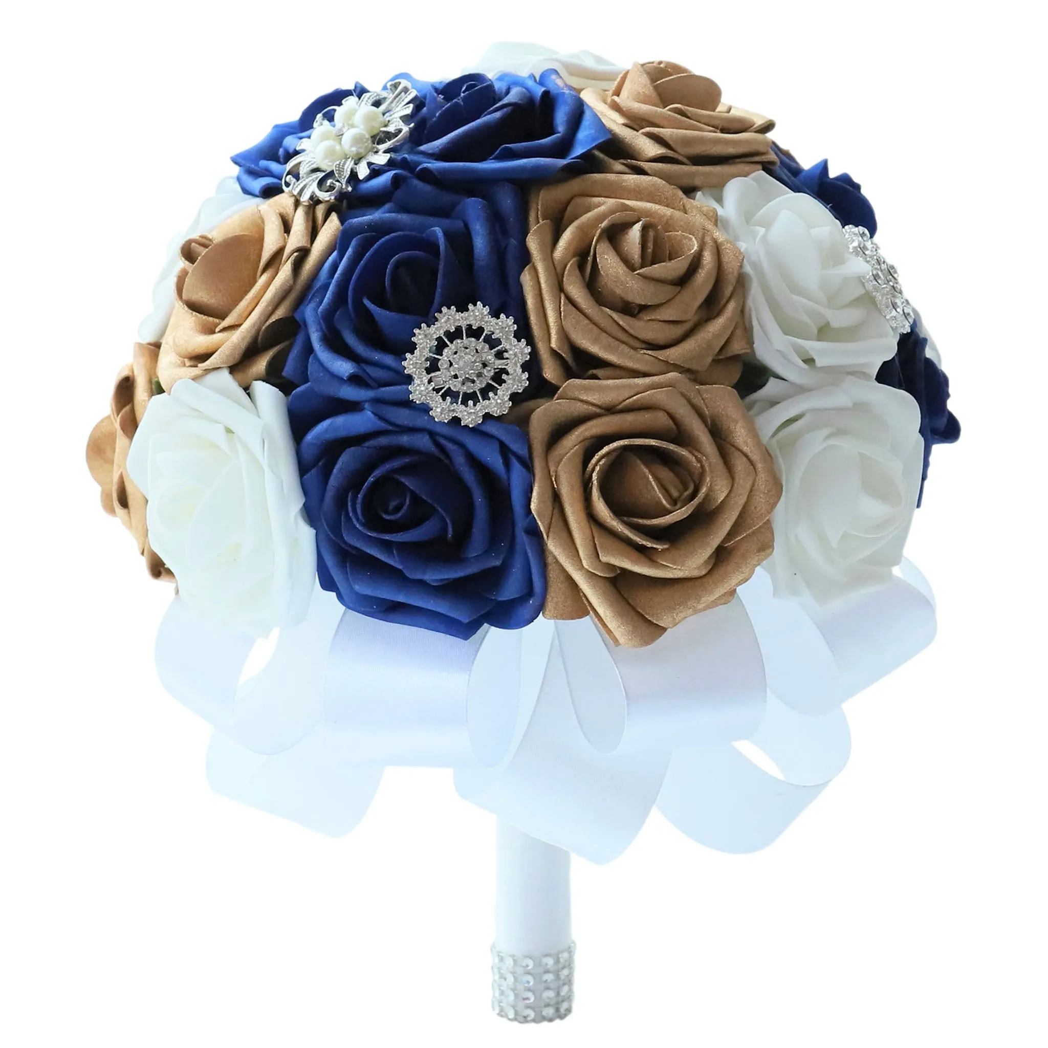 Royal Blue and Gold Wedding Bouquet for Bridal Bridesmaid