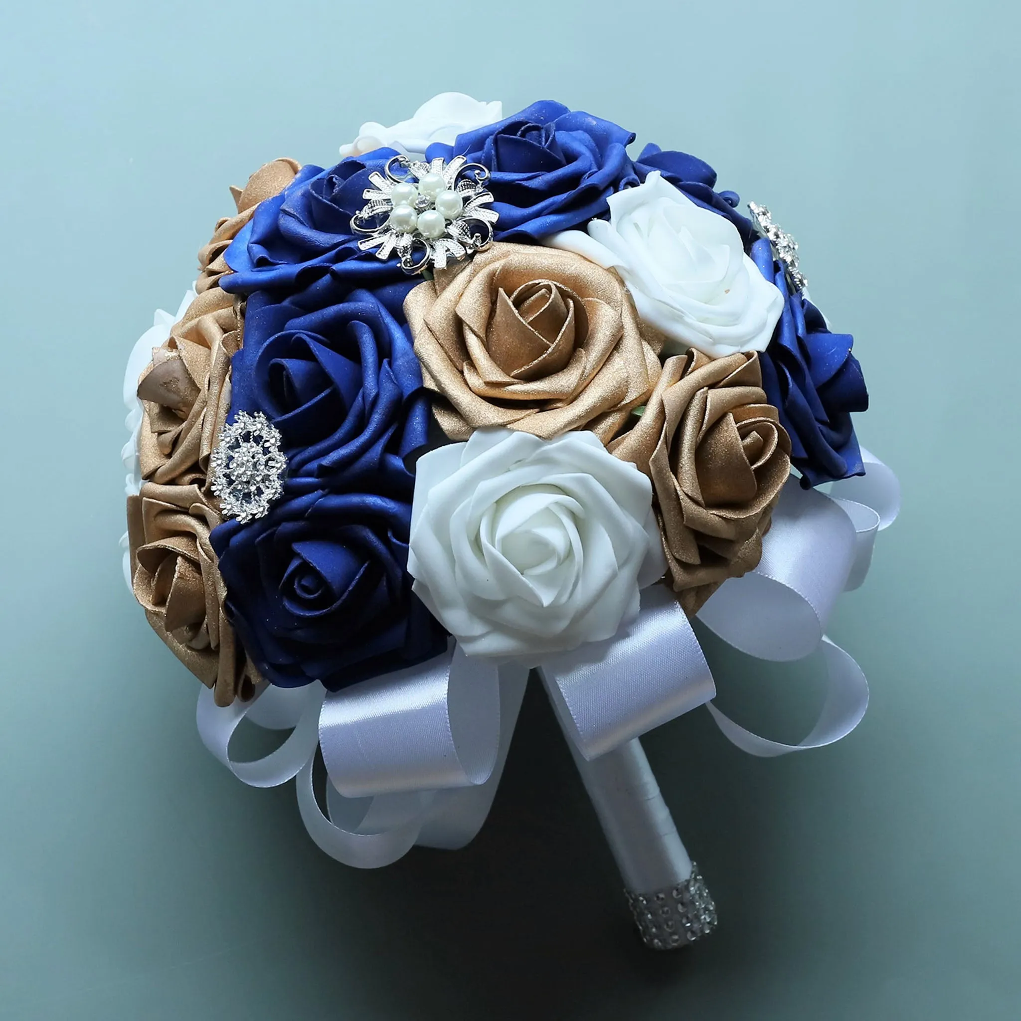 Royal Blue and Gold Wedding Bouquet for Bridal Bridesmaid